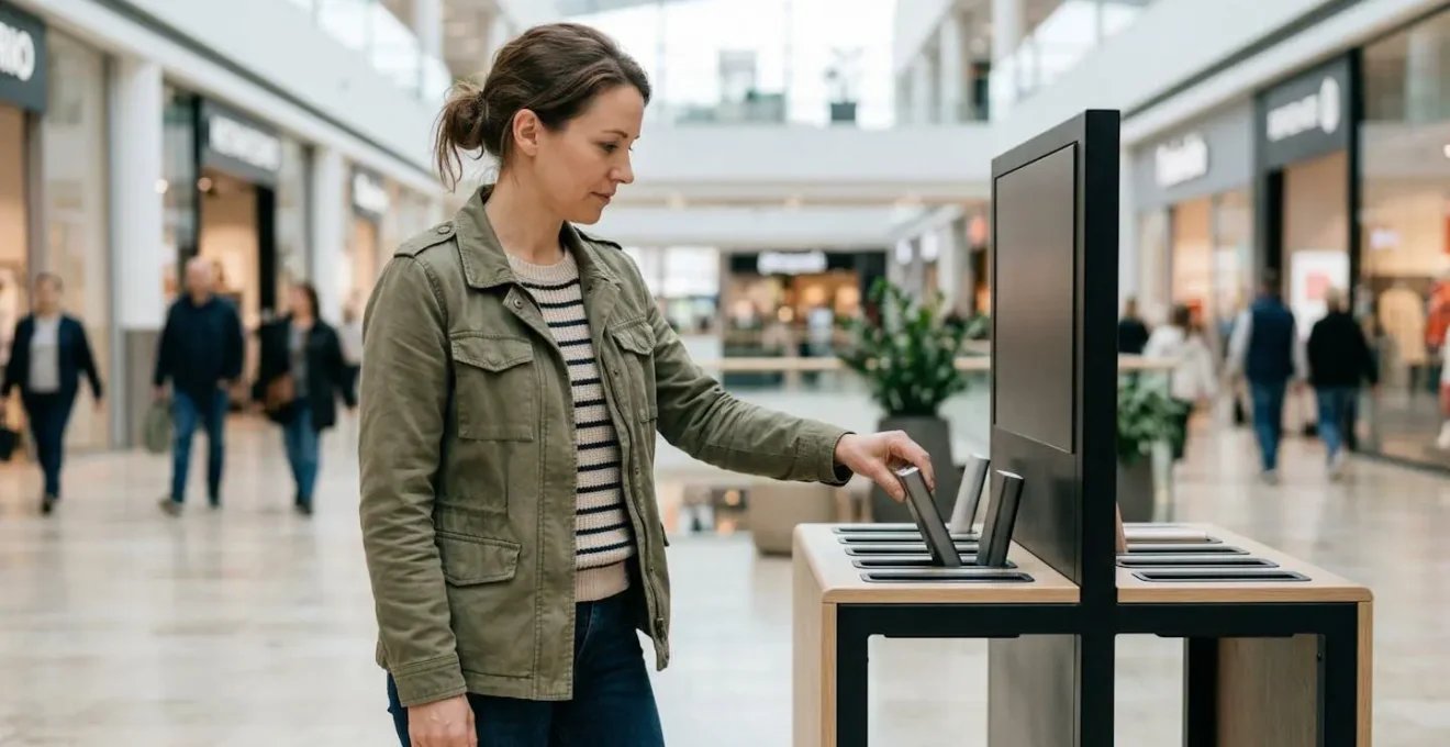 Borne de recharge téléphone en libre-service dans un centre commercial